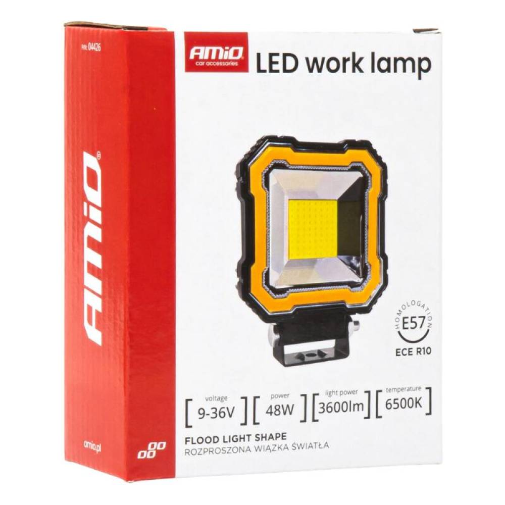 Proiector lucru, 110x110x38 mm, LED, 10-36V, 48W, 3600lm, tip flood, AWL82, 04426 Amio Proiector lucru, 110x110x38 mm, LED, 10-36V, 48W, 3600lm, tip flood, AWL82, 04426 Amio