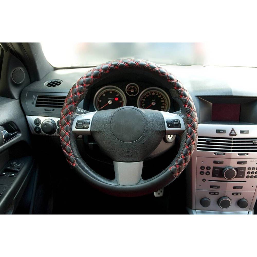 Husa volan, 37-39cm, neagra cu cusatura rosie, imitatie piele, Empire Red, Pure Driving 2505079 Car+