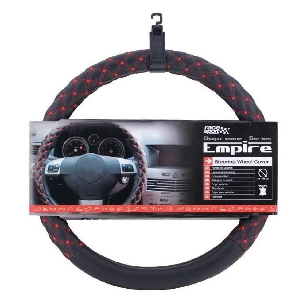 Husa volan, 37-39cm, neagra cu cusatura rosie, imitatie piele, Empire Red, Pure Driving 2505079 Car+