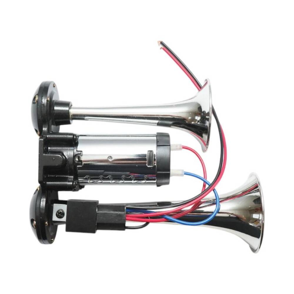 Claxon 12v, cu 2 pipe, compresor, cromat, BK79882
