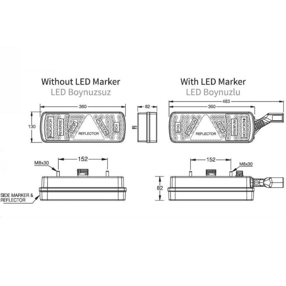 Lampa stop, 360x130, 7 functii, Led, Dreapta, Sertplas 0350L