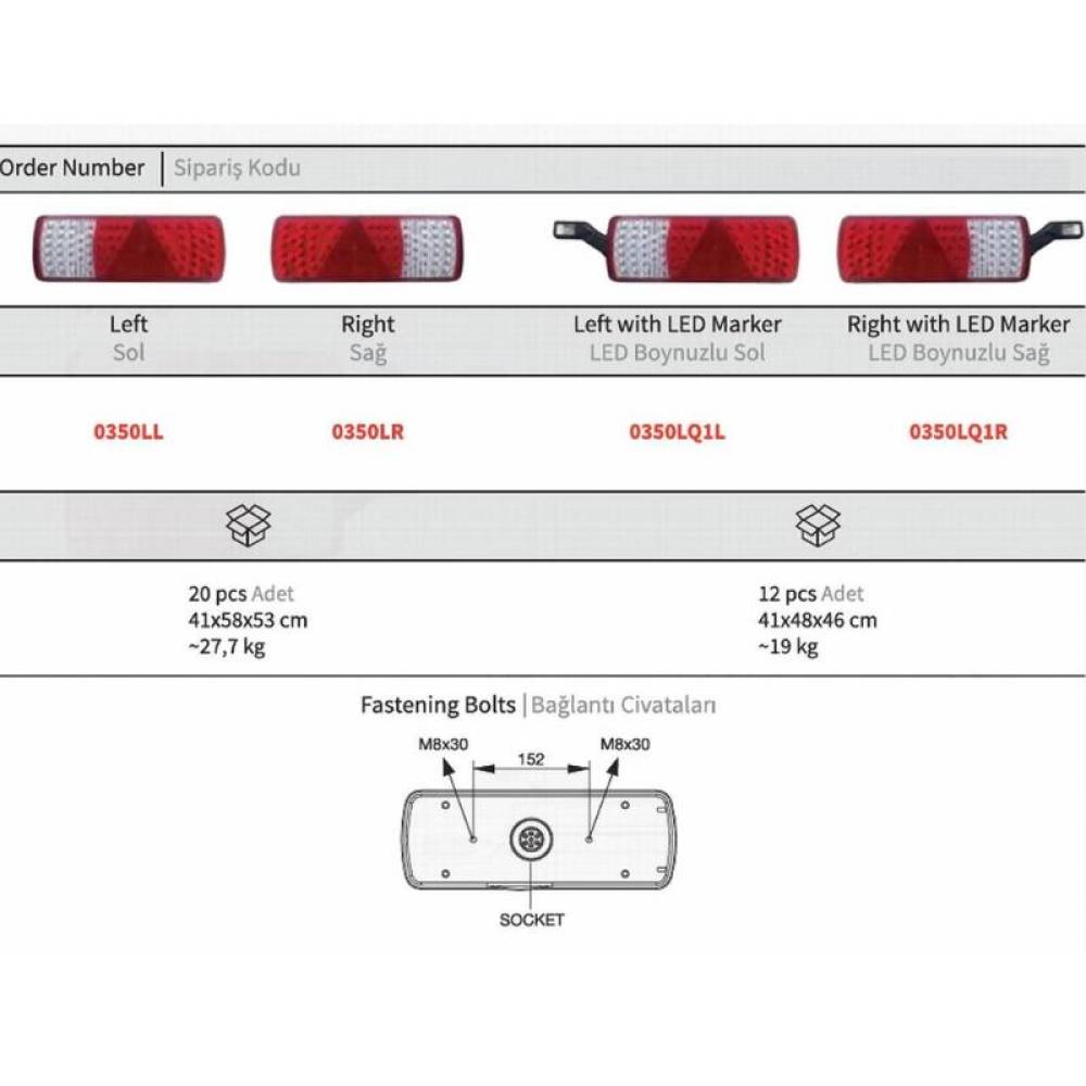 Lampa stop, 360x130, 7 functii, Led, Dreapta, Sertplas 0350L