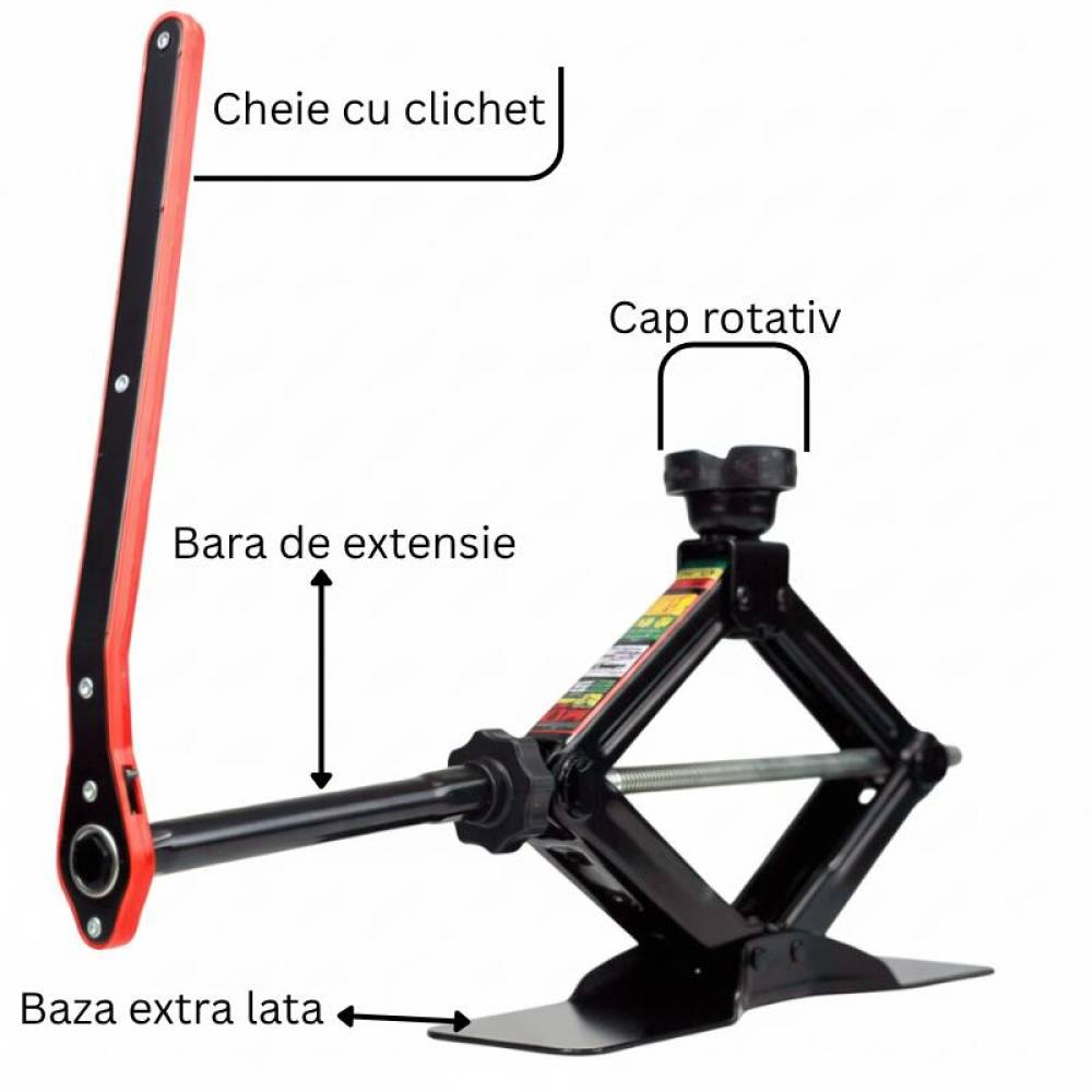 Cric foarfeca 2T, 26-38cm, baza extra lata cu cheie clicket, tampon rotund, MultiLift Black Edition, HEYNER 347.23