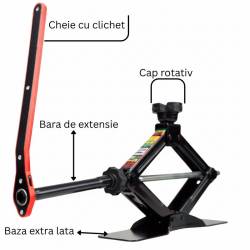Cric foarfeca 2T, 26-38cm, baza extra lata cu cheie clicket, tampon rotund, MultiLift Black Edition, HEYNER 347.23