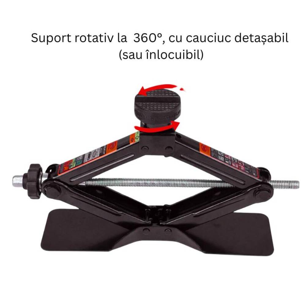 Cric foarfeca 2T, 26-38cm, baza extra lata cu cheie clicket, tampon rotund, MultiLift Black Edition, HEYNER 347.23
