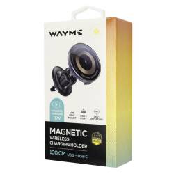Suport telefon, cu prindere pe grila cu inel Magsafe si incarcare wirless, cablu 1m, WayMe 63073