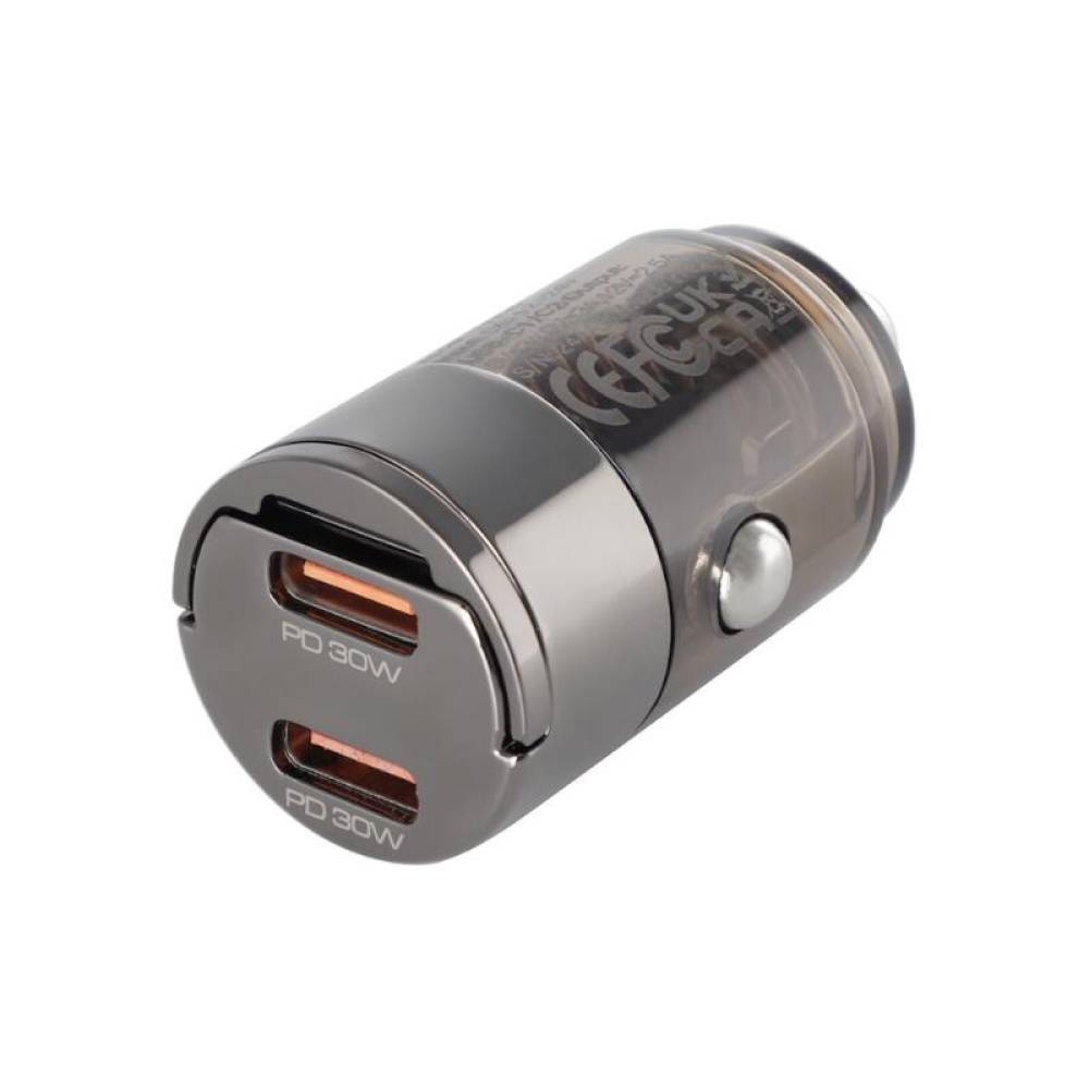 Încărcător auto cu 2 porturi USB, USB-A 18W + USB-C PD 30W, 12–24V, nano scurt cu inel, WAYME 63056
