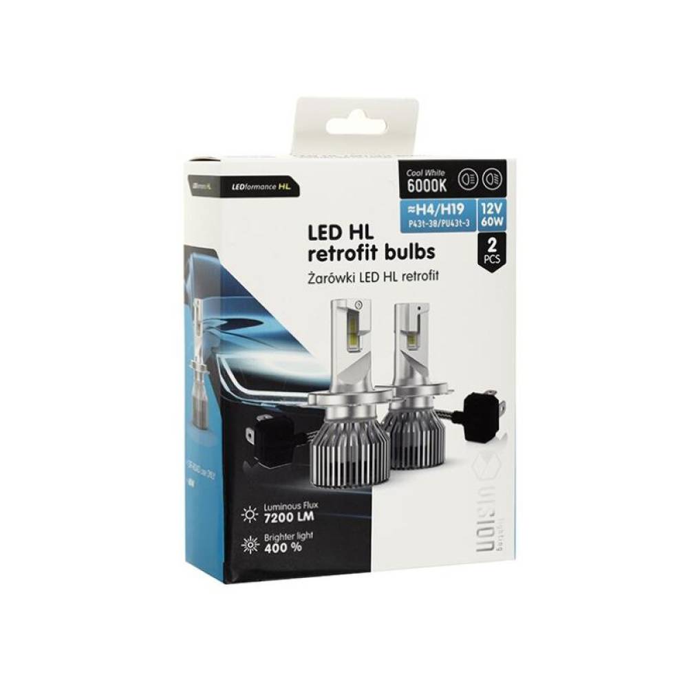 Set 2 becuri H4, 2-LED CSP, 12V, 60W, 7200 LM, 6000K, 400%, cu radiator ventilat, HL Retrofit Series, Carmotion Vision 83311 