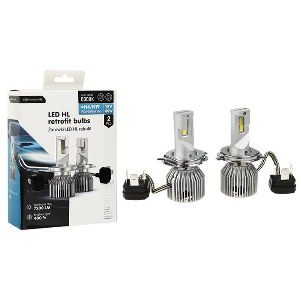 Set 2 becuri H4, 2-LED CSP, 12V, 60W, 7200 LM, 6000K, 400%, cu radiator ventilat, HL Retrofit Series, Carmotion Vision 83311 
