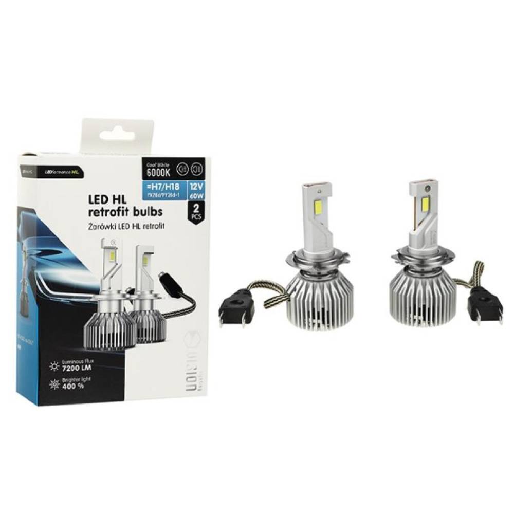 Set 2 becuri H7-H18, 2 x LED CSP, 12V, 60W, 7200 LM, 6000K, 400%, cu radiator ventilat, Seria HL Retrofit, Carmotion Vision 83310