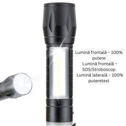 Lanternă de lucru tactică 2 în 1, cu LED COB și XPE, aluminiu, funcție Zoom, încărcare USB, b.a.m LAM050 Vergionic