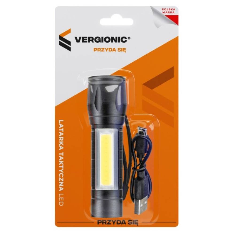 Lanternă de lucru tactică 2 în 1, cu LED COB și XPE, aluminiu, funcție Zoom, încărcare USB, b.a.m LAM050 Vergionic Lanternă de lucru tactică 2 în 1, cu LED COB și XPE, aluminiu, funcție Zoom, încărcare USB, b.a.m LAM050 Vergionic