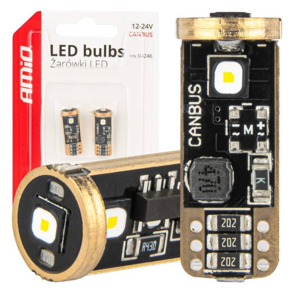Set 2 becuri T10, W5W, 3SMD 3838, 12-24V, alb, Canbus, Amio 04246