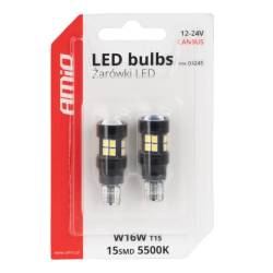 Set 2 becuri T15, 15 LED-uri tip SMD 2835, 12/24V, W16W, CANBUS, Amio 04245