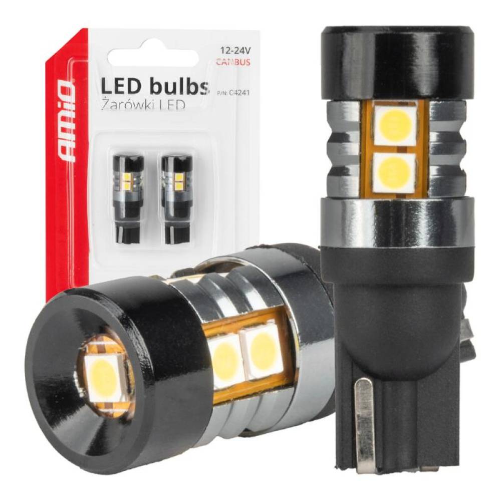Set 2 becuri T10, 9 LED-uri tip SMD 3030, 12/24V, W5W, CANBUS, Amio 04241