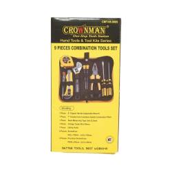 Trusă de scule 9 piese cu șurubelnițe, patent, cheie franceză, ruletă, cutter si creion tensiune Crownman CMT-05.0009, UF05