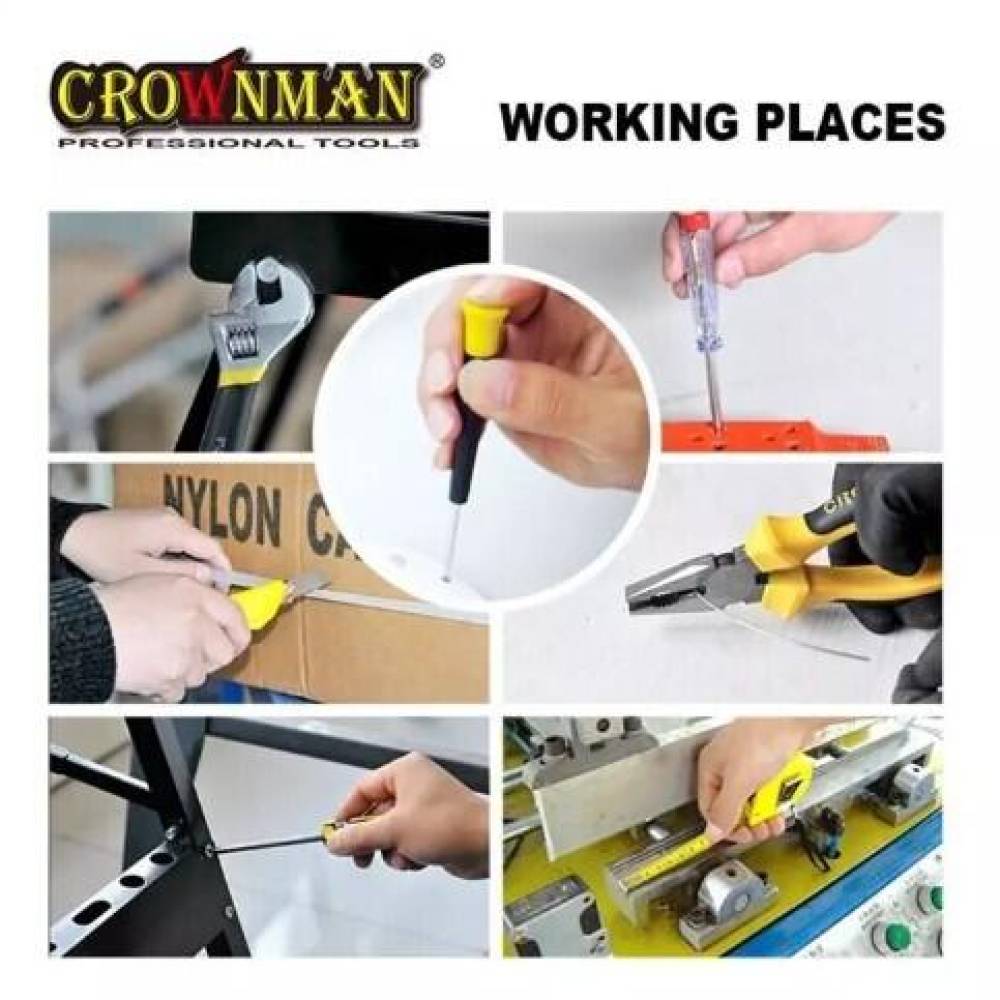 Trusă de scule 9 piese cu șurubelnițe, patent, cheie franceză, ruletă, cutter si creion tensiune Crownman CMT-05.0009, UF05