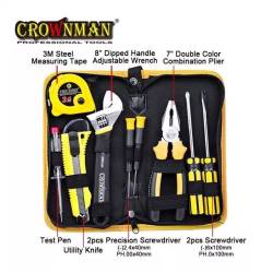Trusă de scule 9 piese cu șurubelnițe, patent, cheie franceză, ruletă, cutter si creion tensiune Crownman CMT-05.0009, UF05