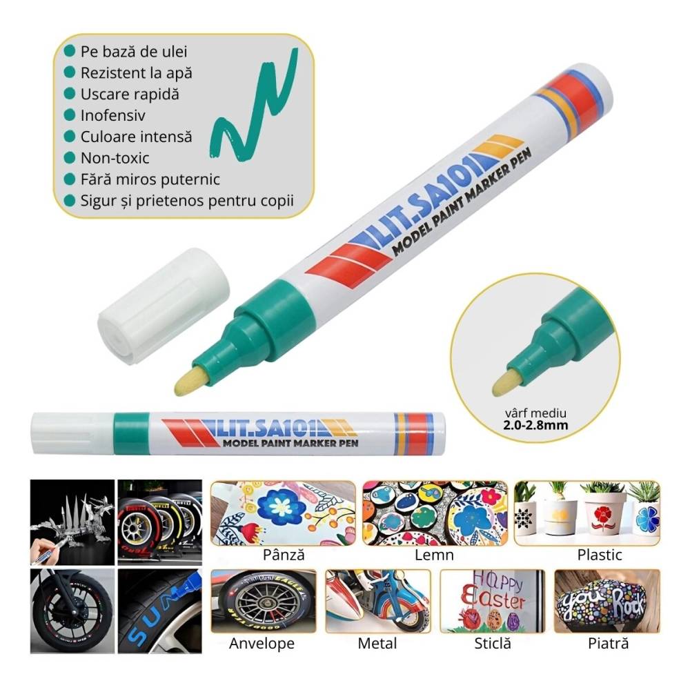 Marker vopsea pe baza de ulei, impermeabil, galben. set 12buc, BK LIT.SA101 PK38
