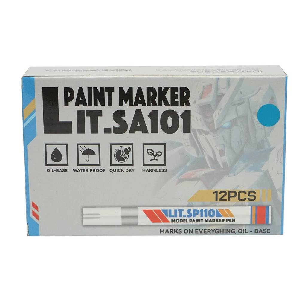 Marker vopsea pe baza de ulei, impermeabil, albastru. set 12buc, BK LIT.SA101 PK39