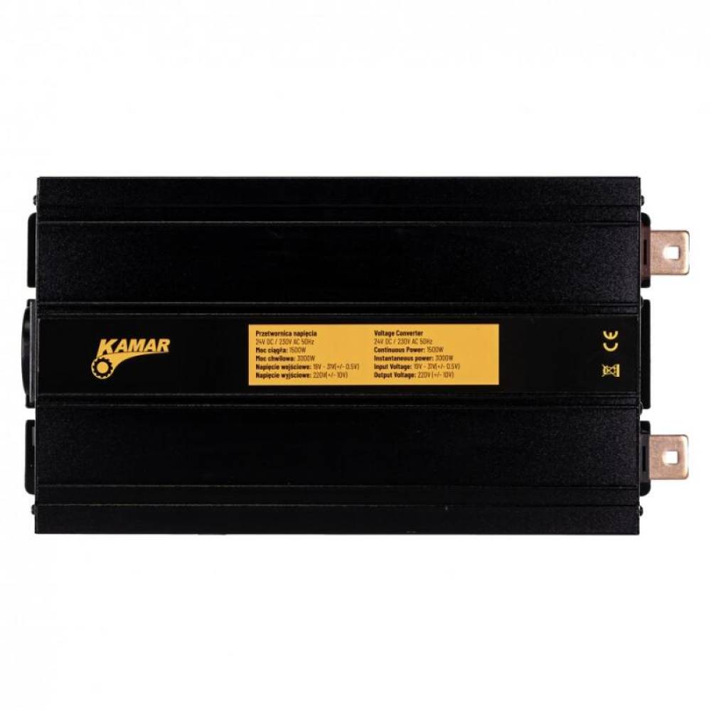 Invertor auto 24V la 230V, 1500W/3000W, priză Schuko cu USB de 2.4 A, Kamar E1929 