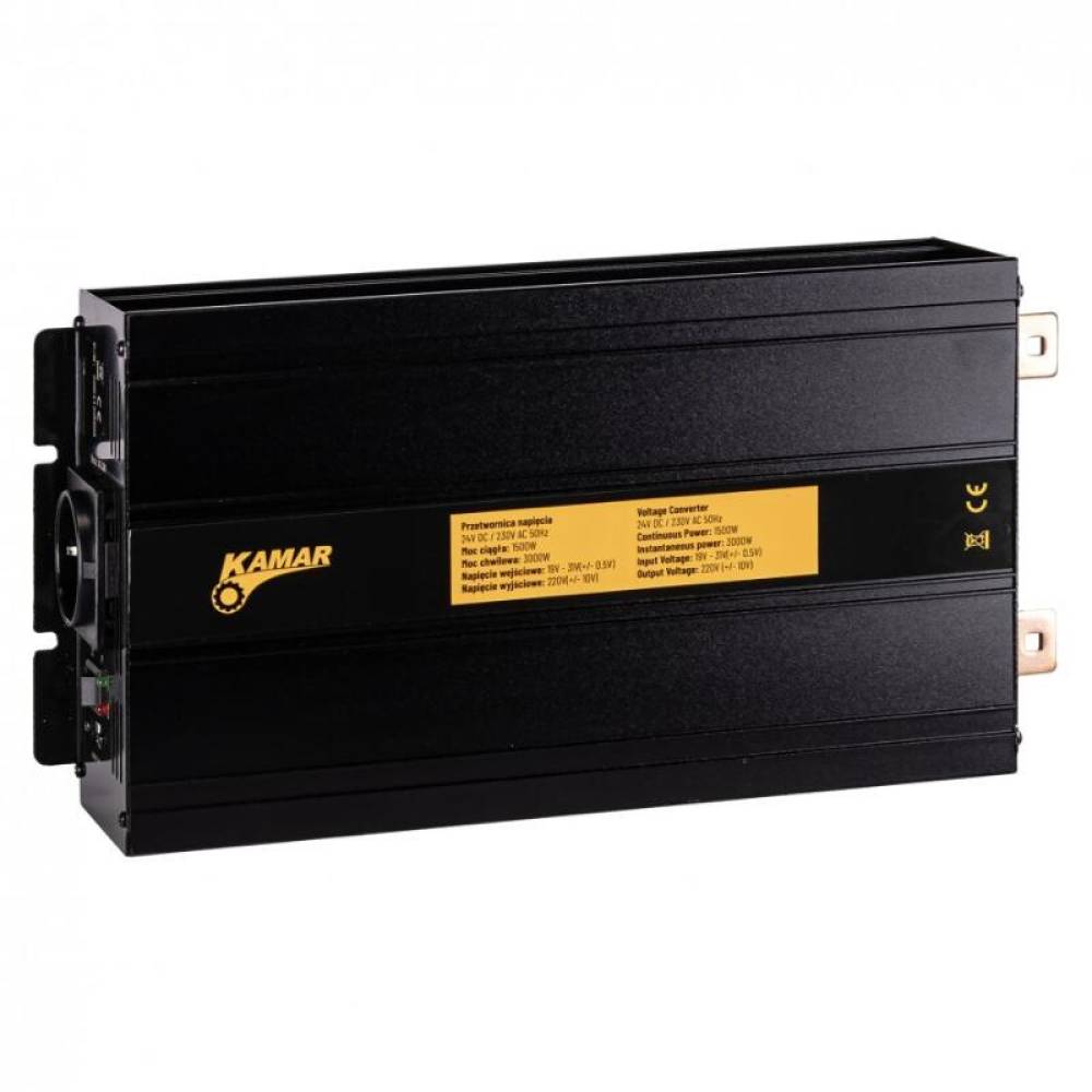 Invertor auto 24V la 230V, 1500W/3000W, priză Schuko cu USB de 2.4 A, Kamar E1929 