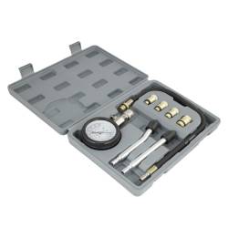 Set testare compresie cilindri pentru motoare pe benzină, cu manometru și adaptoare, Carmotion 63579