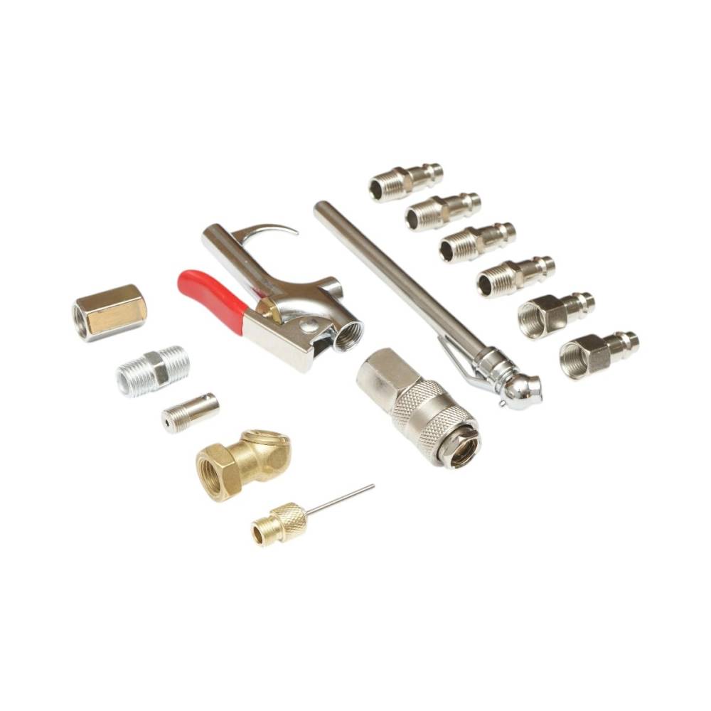 Set accesorii compresor aer, cu pistol, conectori, duze si cuple rapide, 14 piese, RK48