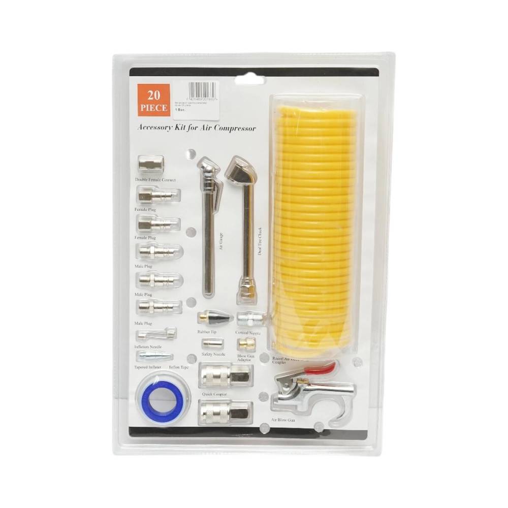 Set accesorii compresor aer, cu furtun spiralat, pistol suflare, conectori, duze si cuple rapide universale, set 20piese, RK49