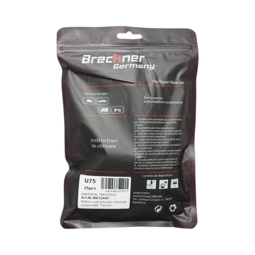 Petice vulcanizare rotunde 75mm pentru camere de aer, Breckner Germany BK72447