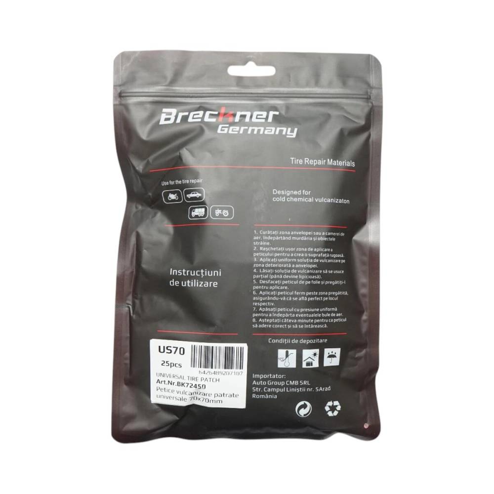 Petice vulcanizare patrate 70x70mm universale pentru camere de aer 25 buc/set Breckner Germany BK72450
