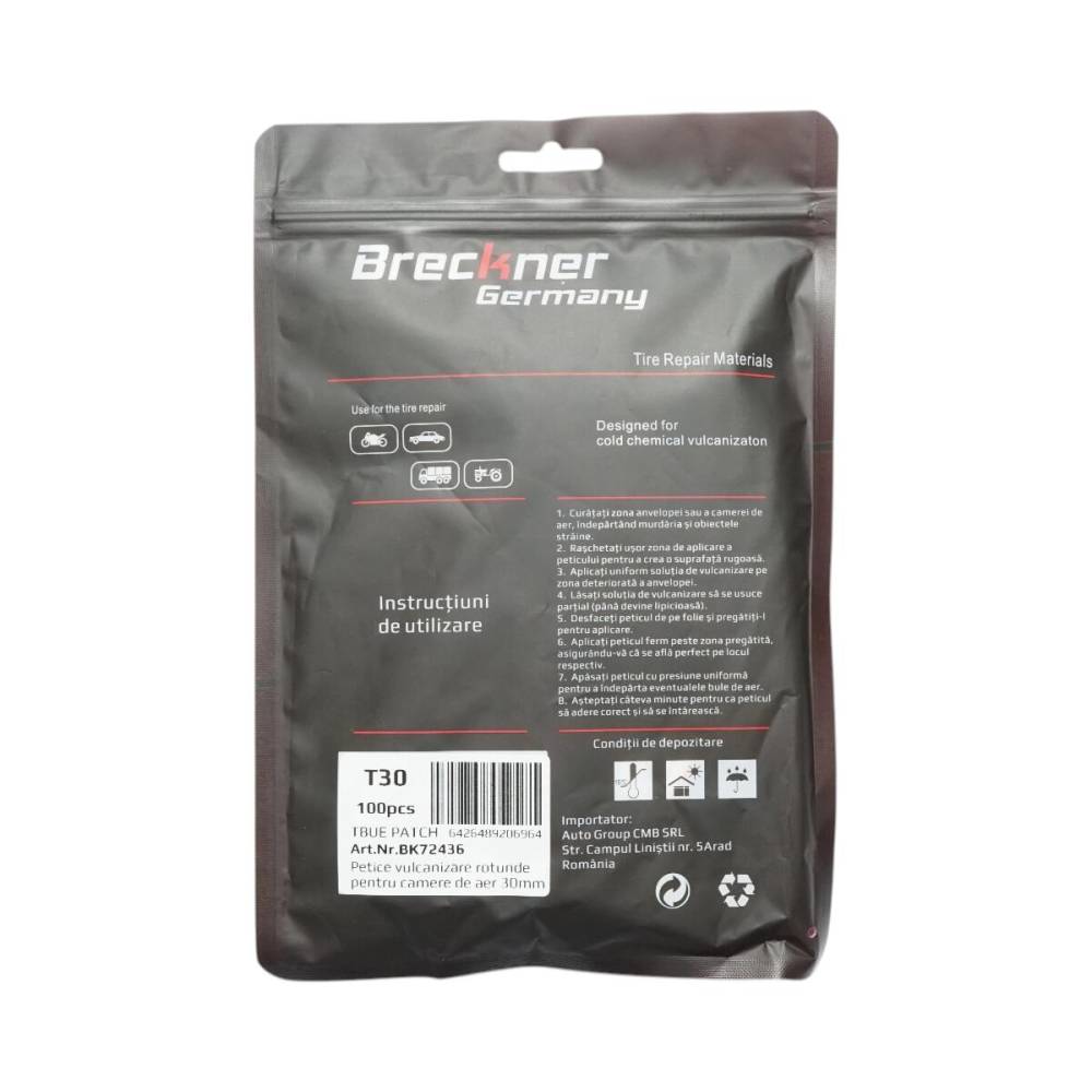 Petice vulcanizare rotunde 30mm, pentru camere de aer, Breckner Germany BK72436 Petice vulcanizare rotunde 30mm, pentru camere de aer, Breckner Germany BK72436