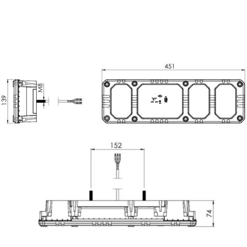Lampa stop 450x139, 6 functii, cu ceata si mers inapoi, cu mufa 7pini, 24V, dreapta Heavy Duty Horpol LZD2857 
