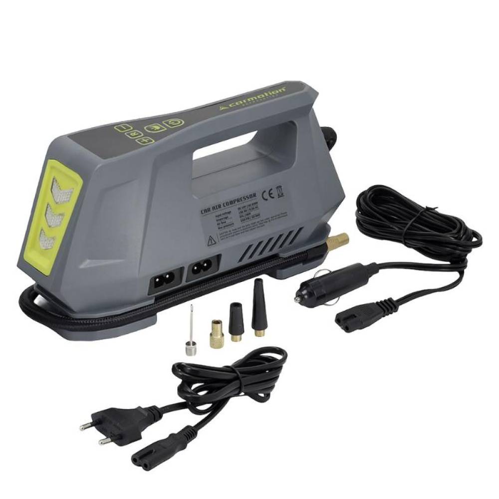 Compresor aer 12V/220V, cu lanterna, stroboscopic, 10bar, 25L/m, digital, autostop, Carmotion 63340