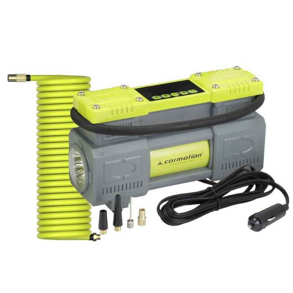 Compresor aer 12V, 10bar, 150psi, 60L/min, 180w, 2 pistoane, furtun spiralat, Carmotion 63341