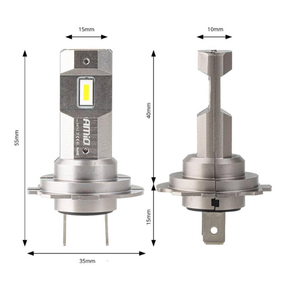 Set 2 becuri, H7 / H18, 2 Led-uri, 12V, 30W, 2710lm, 6000k, AMIO 04712 Set 2 becuri, H7 / H18, 2 Led-uri, 12V, 30W, 2710lm, 6000k, AMIO 04712
