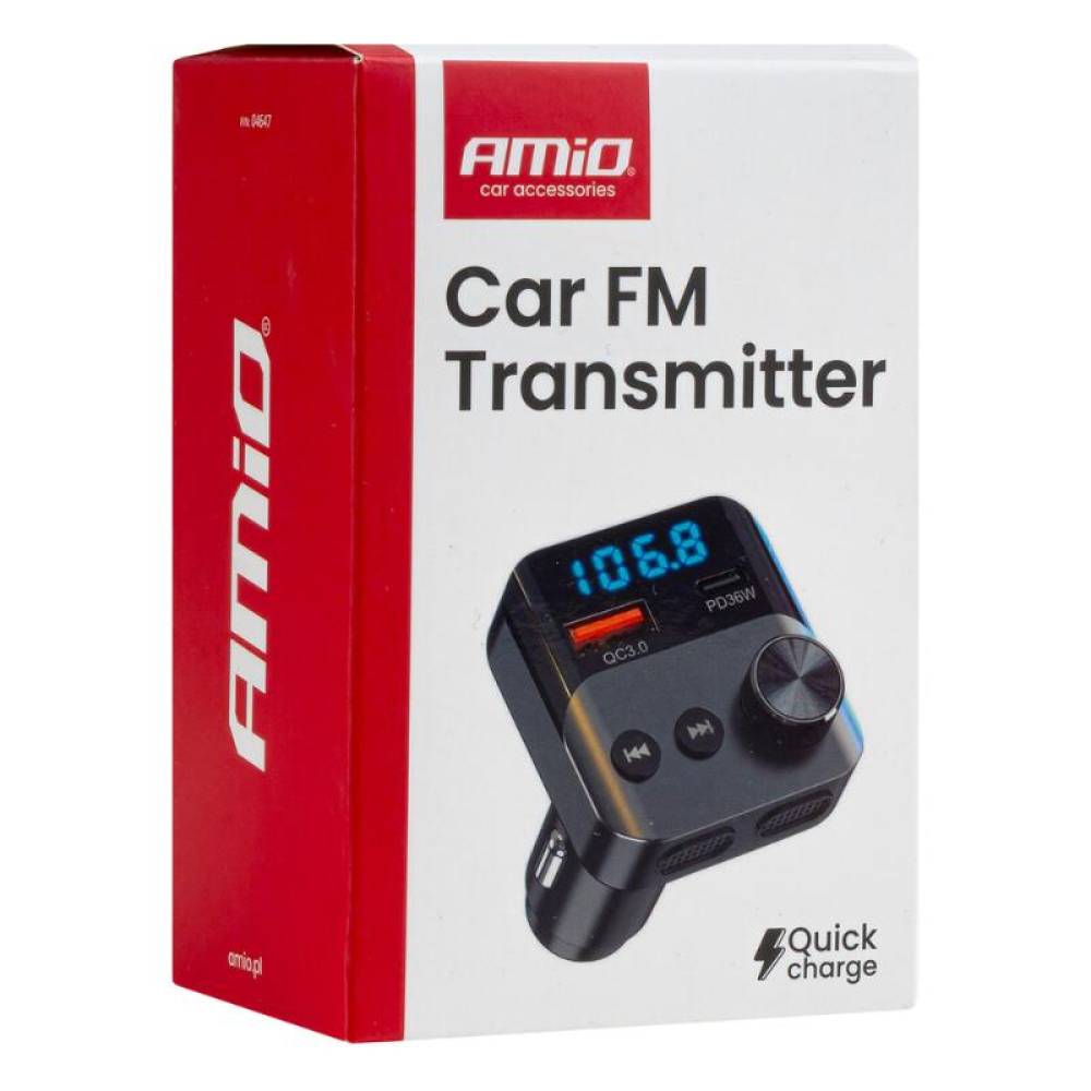 Transmitator FM MP3, 2×USB, QC3, PD36W, 12V-24V, Amio 04647