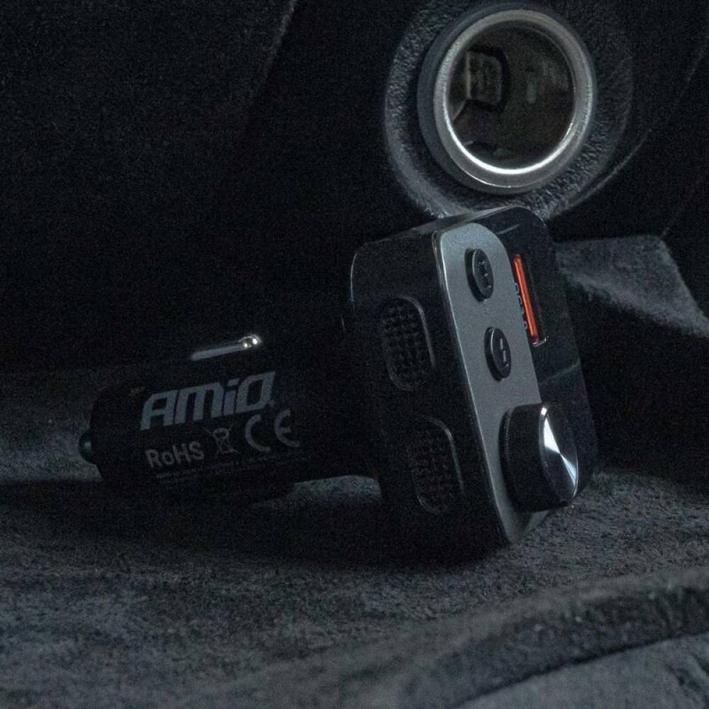 Transmitator FM MP3, 2×USB, QC3, PD36W, 12V-24V, Amio 04647