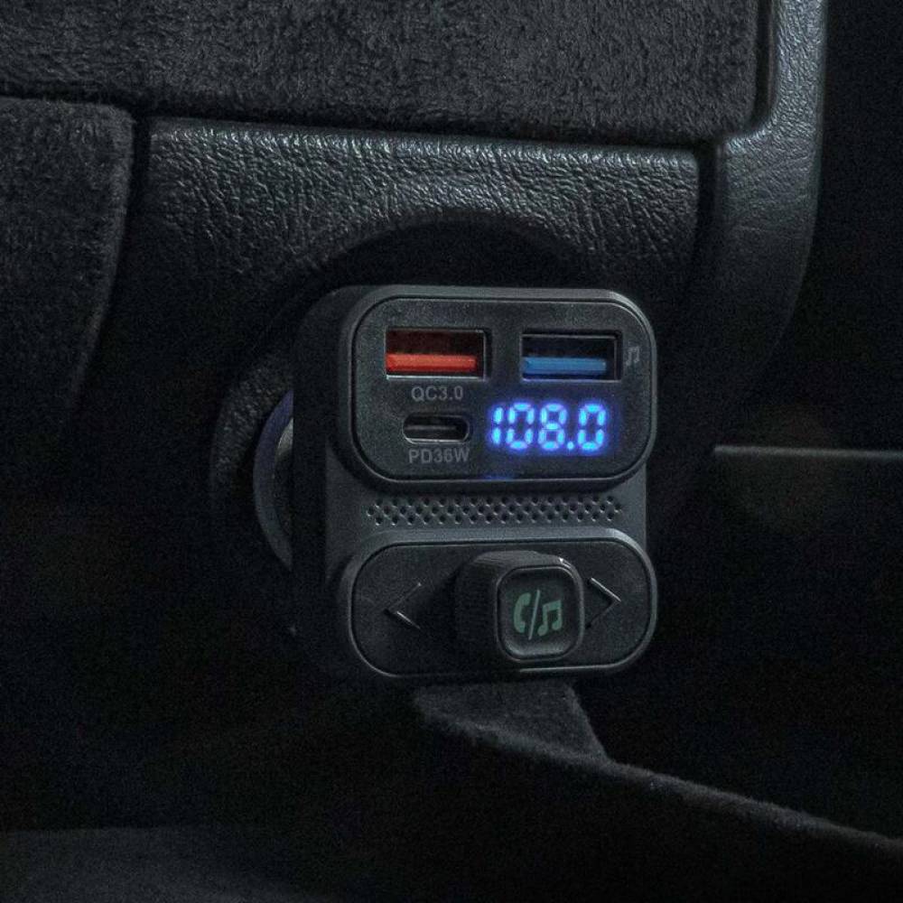 Transmitator FM MP3, 3×USB, QC3, PD36W, 12V-24V, Amio 04649