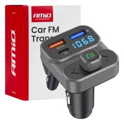 Transmitator FM MP3, 3×USB, QC3, PD36W, 12V-24V, Amio 04649