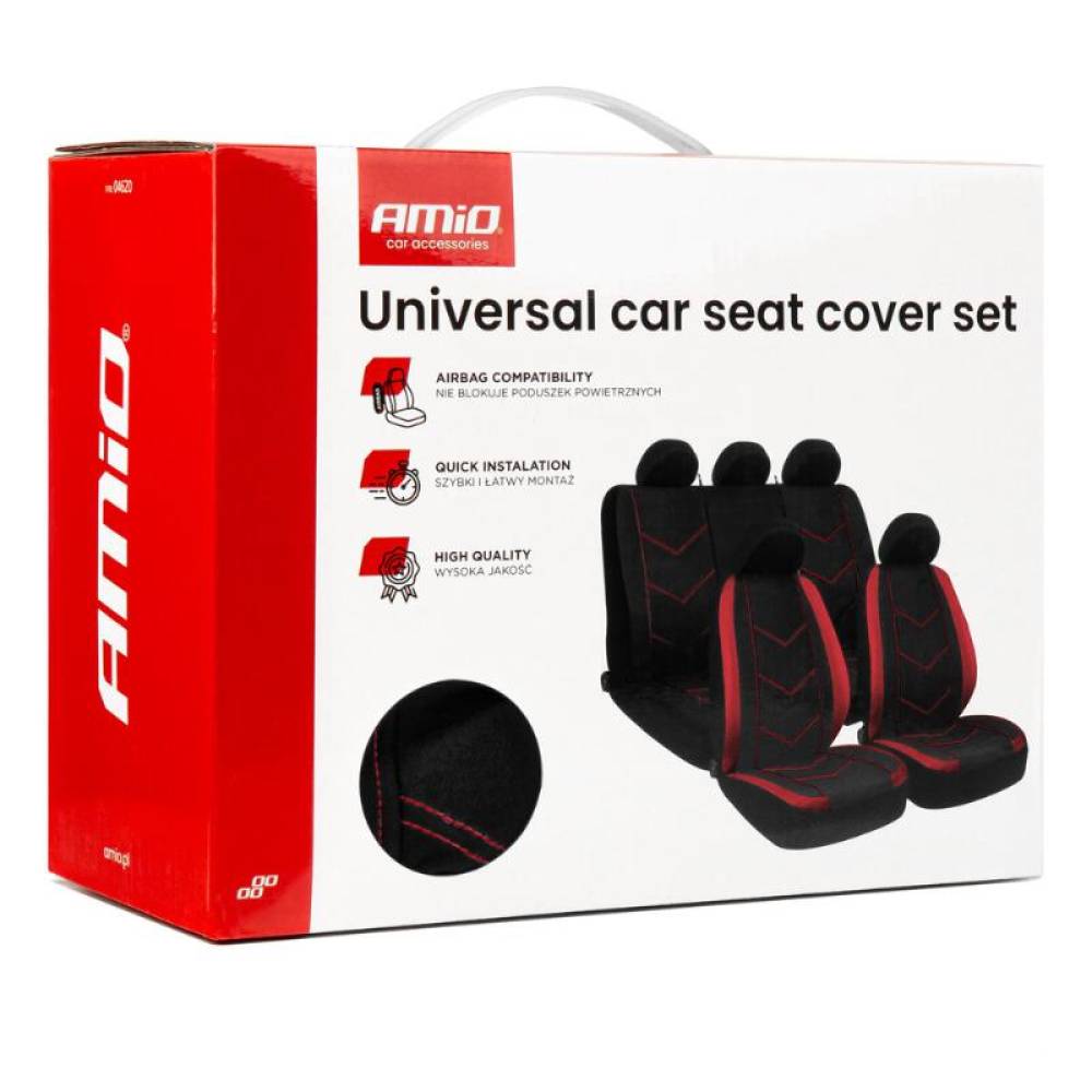 Set 9 huse auto universale, negru cu rosu, Fast Forward, Amio 04620 Set 9 huse auto universale, negru cu rosu, Fast Forward, Amio 04620