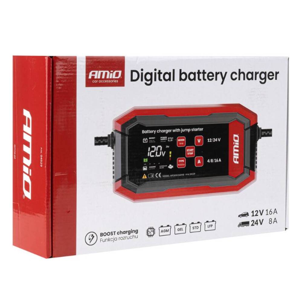Redresor digital, cu functia de asistenta, AGM, GEL, STD, LFP, MAX 16A, 12-24V, Amio 04529