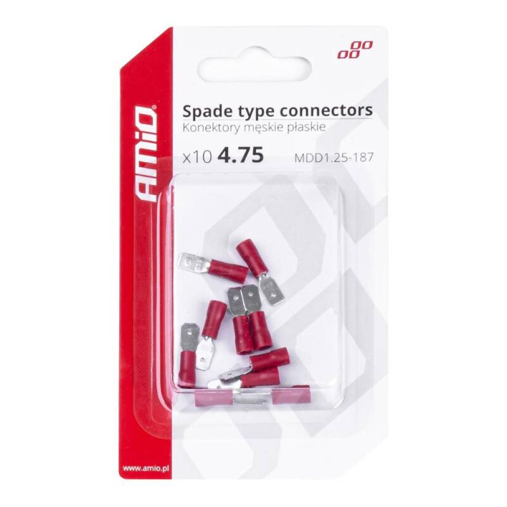 Papuci electrici fisa plata tata, 4,75 mm 0,5-1,5 mm2, 10A, set 10 bucati AMIO-03065