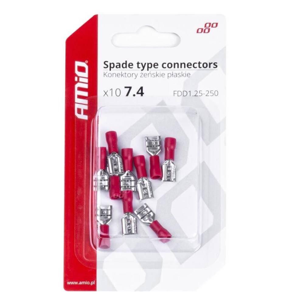 Papuci elelectrici fisa plata Mama, 7,4mm, 0,5-1,5mm2, 10A, izolata, set 10 bucati, AMIO 03062 Papuci elelectrici fisa plata Mama, 7,4mm, 0,5-1,5mm2, 10A, izolata, set 10 bucati, AMIO 03062