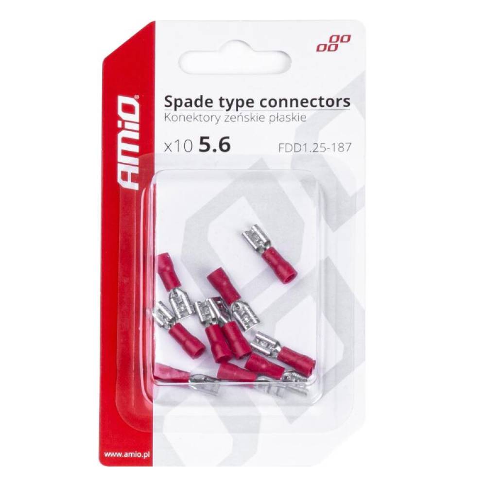 Papuci electrici fisa plata Mama, 5.6mm, AWG 22–18, FDD1.25-18, cablu 0.5-1.5mm2, 10A , set 10 bucati, Amio 03061