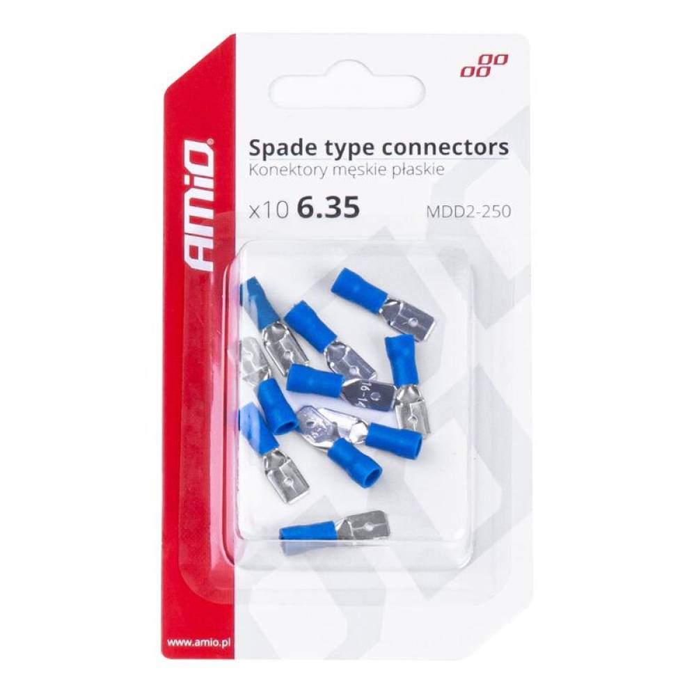 Papuci electrici fisa plata Tata, 6,35 mm 1,5-2,5 mm² 15 A set 10 bucati, Amio 03070
