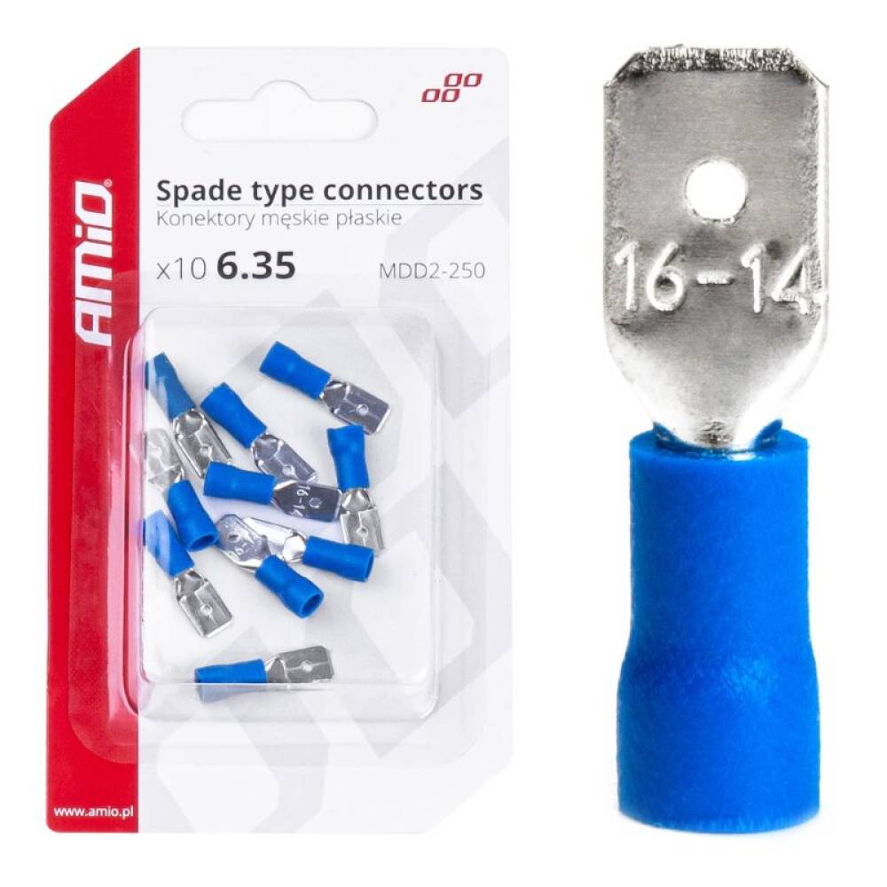 Papuci electrici fisa plata Tata, 6,35 mm 1,5-2,5 mm² 15 A set 10 bucati, Amio 03070