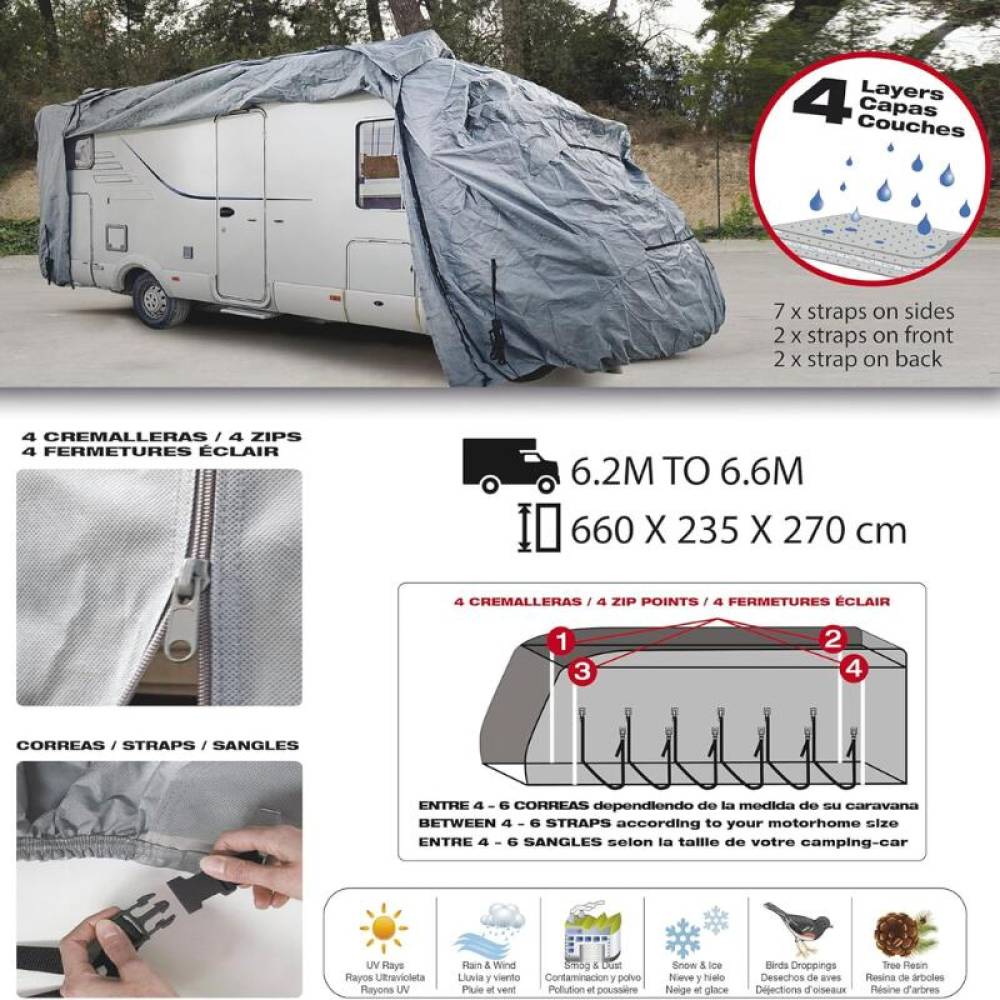 Prelata pentru autorulota 6,2 – 6,6 m, marime L, 660x235x270cm, 4 fermoare, Swiss Drive, COVDH65