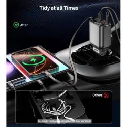 Încărcător auto cu USB-A și USB-C, QC 30W, cablu retractabil 45W cu adaptor iPhone și voltmetru CHOETECH TC0033