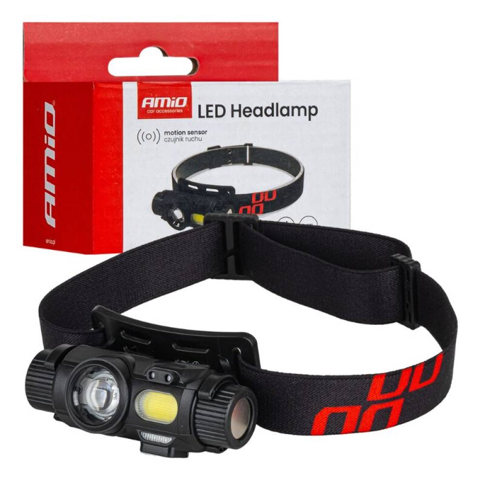 Lanterna cap LED XPG+COB, baterie 1200mAh, senzor miscare, Amio 04662 Lanterna cap LED XPG+COB, baterie 1200mAh, senzor miscare, Amio 04662
